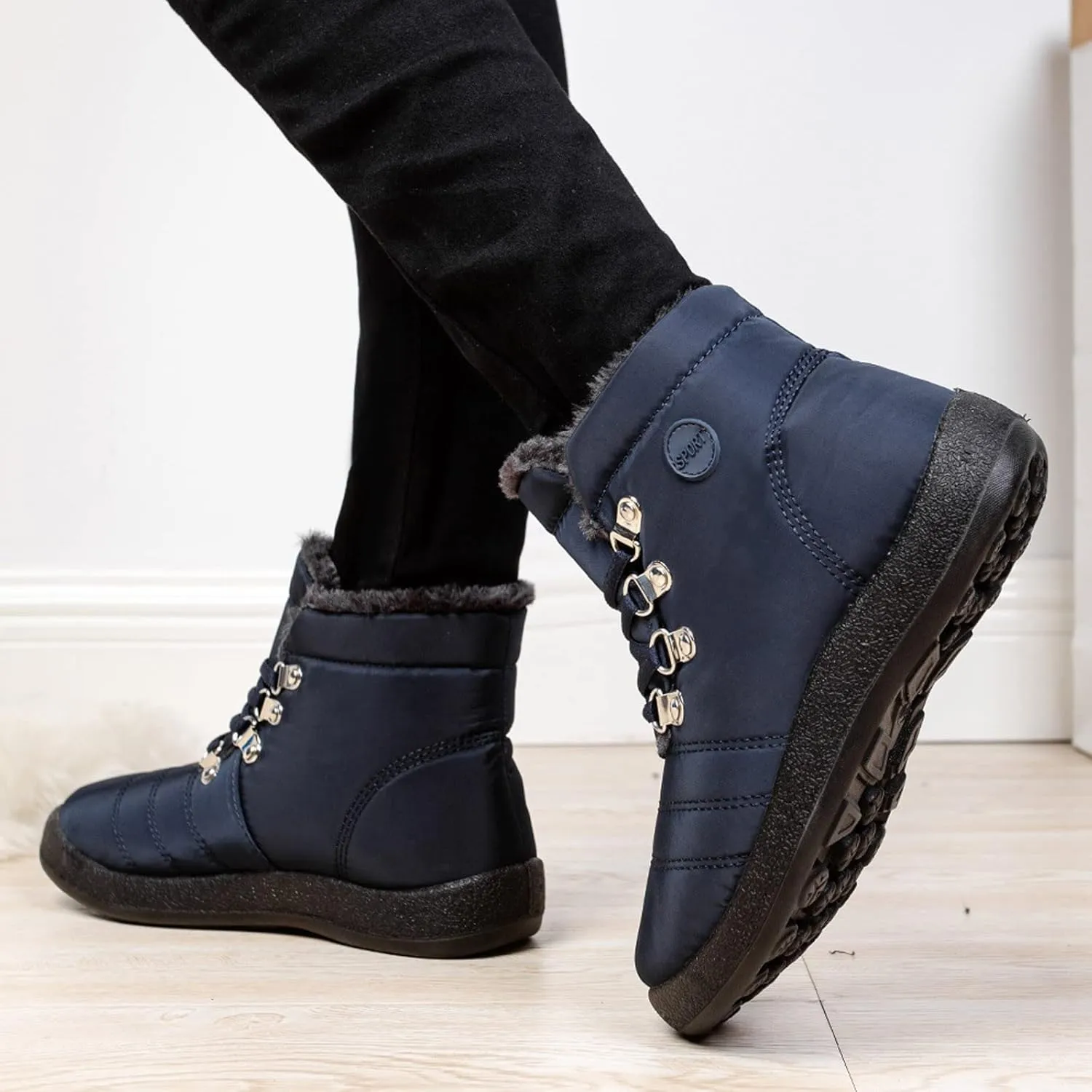 Winter Boots for Women,Water-proof Comfortable Fleece Lined Mid Calf Winter Snow Boots Wide Width Ankle Boots Lace up Snow Boots Winter Boots Insulated Non Slip Shoes for Outdoor Sport