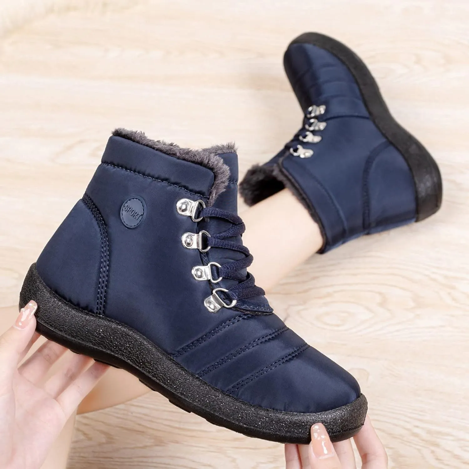 Winter Boots for Women,Water-proof Comfortable Fleece Lined Mid Calf Winter Snow Boots Wide Width Ankle Boots Lace up Snow Boots Winter Boots Insulated Non Slip Shoes for Outdoor Sport