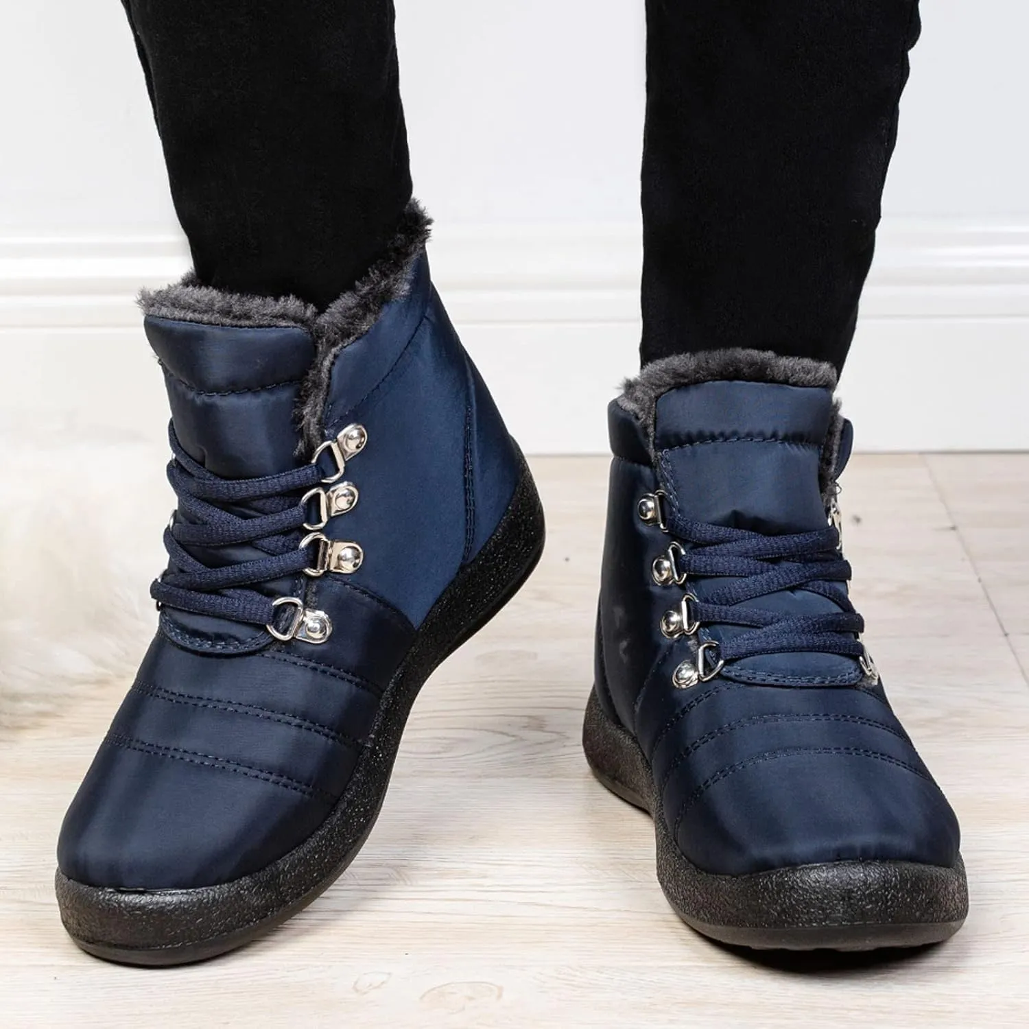 Winter Boots for Women,Water-proof Comfortable Fleece Lined Mid Calf Winter Snow Boots Wide Width Ankle Boots Lace up Snow Boots Winter Boots Insulated Non Slip Shoes for Outdoor Sport