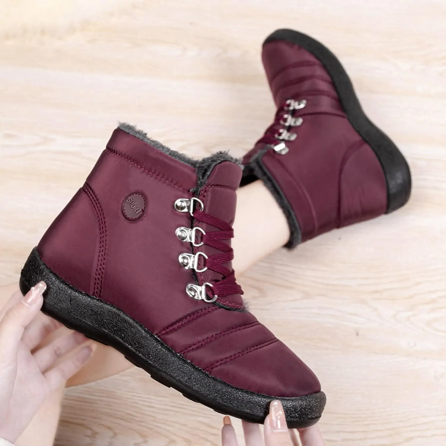 Winter Boots for Women,Water-proof Comfortable Fleece Lined Mid Calf Winter Snow Boots Wide Width Ankle Boots Lace up Snow Boots Winter Boots Insulated Non Slip Shoes for Outdoor Sport