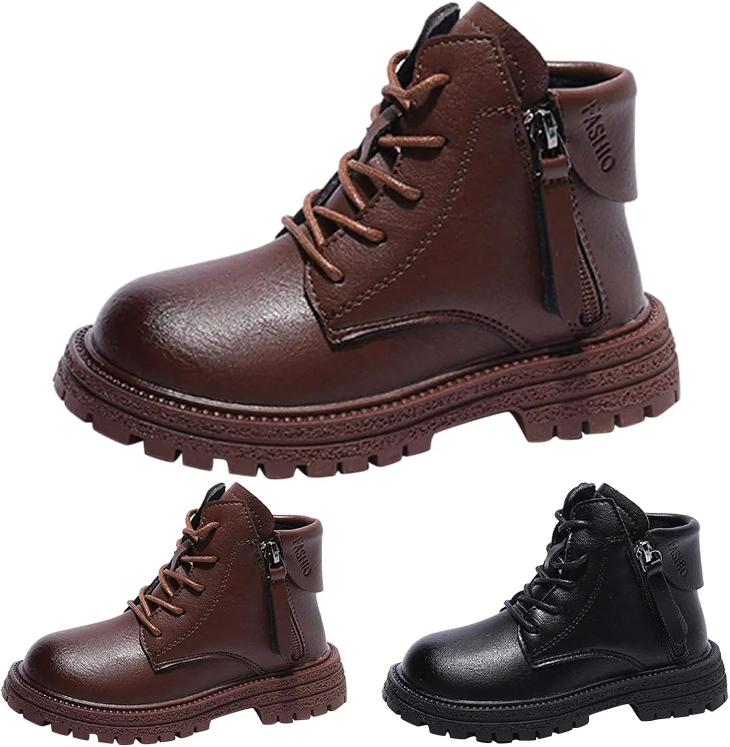 Winter Children Boots Boys Girls Ankle Boots Round Toe Thick Sole Non Slip Warm Both Side Zipper Bootie Hiking Shoes (Black, 6-7 Years Little Child)