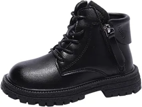 Winter Children Boots Boys Girls Ankle Boots Round Toe Thick Sole Non Slip Warm Both Side Zipper Bootie Hiking Shoes (Black, 6-7 Years Little Child)