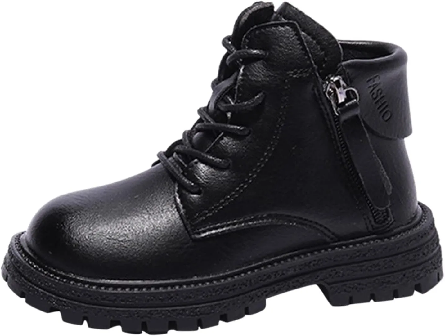 Winter Children Boots Boys Girls Ankle Boots Round Toe Thick Sole Non Slip Warm Both Side Zipper Bootie Hiking Shoes (Black, 6-7 Years Little Child)