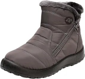 Winter Snow Boots For Women Water-proof Thermal Fleece Lined Mid Calf Boots Warm Fuzzy Ankle Booties Fashion Side Zipper Outdoor Booties Anti-Slip Work Short Boots For Ladies Girls