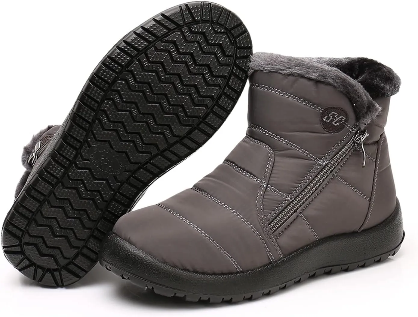 Winter Snow Boots For Women Water-proof Thermal Fleece Lined Mid Calf Boots Warm Fuzzy Ankle Booties Fashion Side Zipper Outdoor Booties Anti-Slip Work Short Boots For Ladies Girls