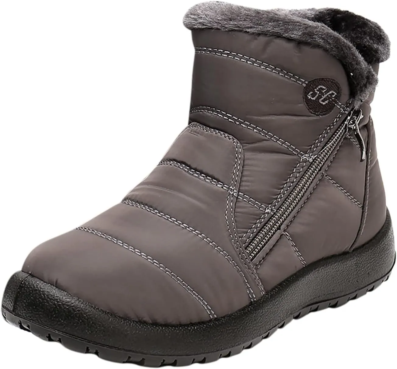 Winter Snow Boots For Women Water-proof Thermal Fleece Lined Mid Calf Boots Warm Fuzzy Ankle Booties Fashion Side Zipper Outdoor Booties Anti-Slip Work Short Boots For Ladies Girls