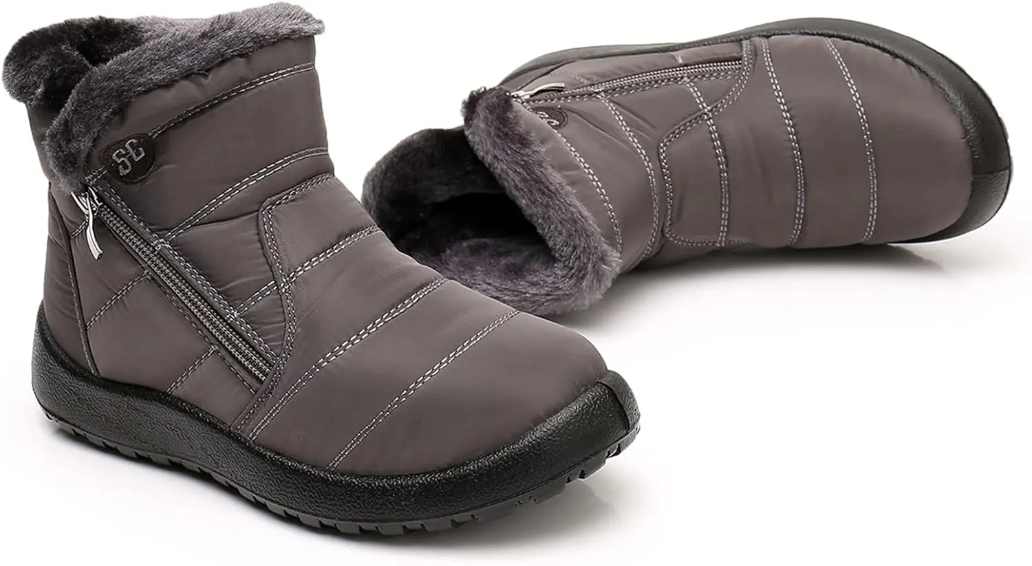 Winter Snow Boots For Women Water-proof Thermal Fleece Lined Mid Calf Boots Warm Fuzzy Ankle Booties Fashion Side Zipper Outdoor Booties Anti-Slip Work Short Boots For Ladies Girls