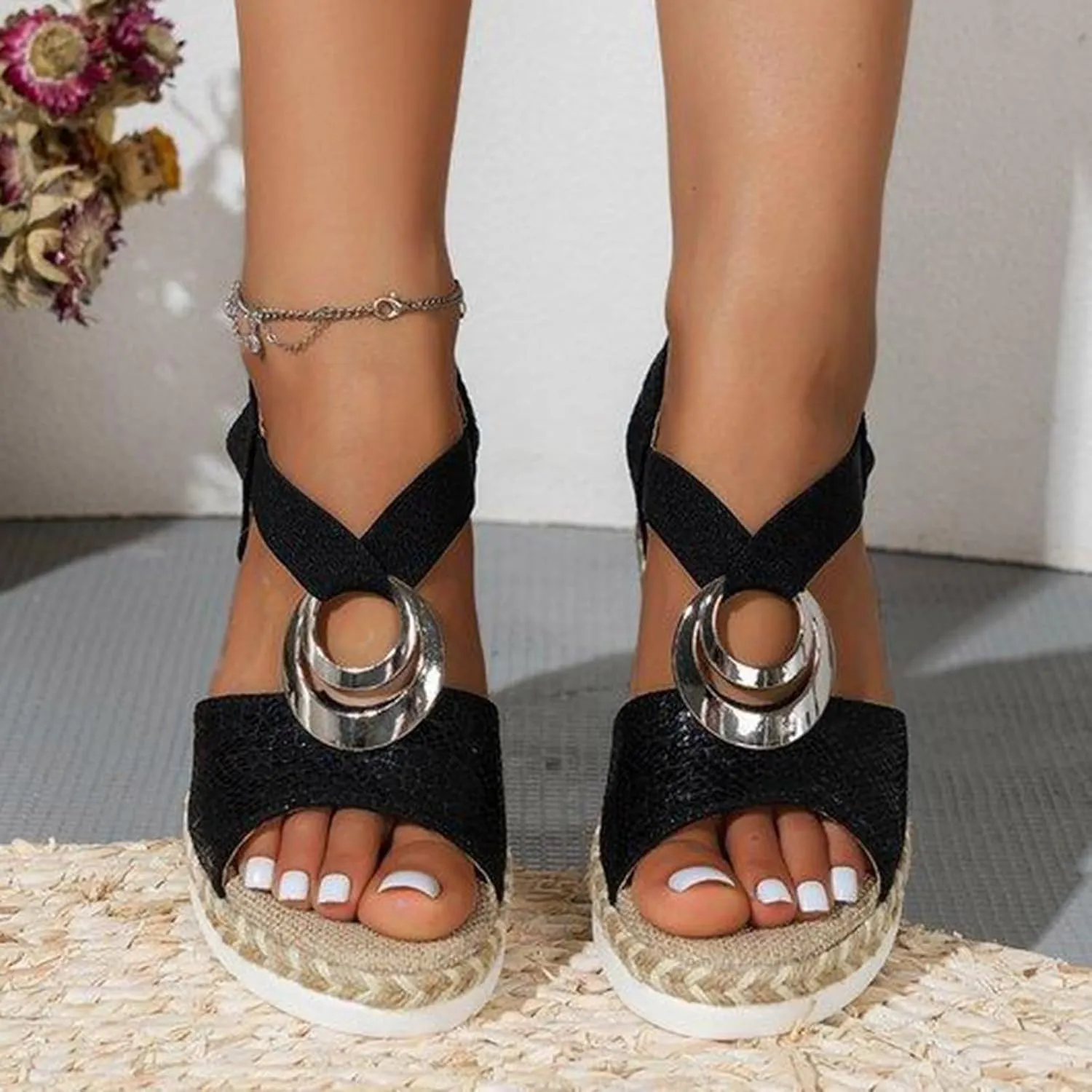 Women Wedge Sandals Comfortable High Heeled Wedges with Adjustable Buckle Women's Casual Summer Women Wedge Heels Shoes