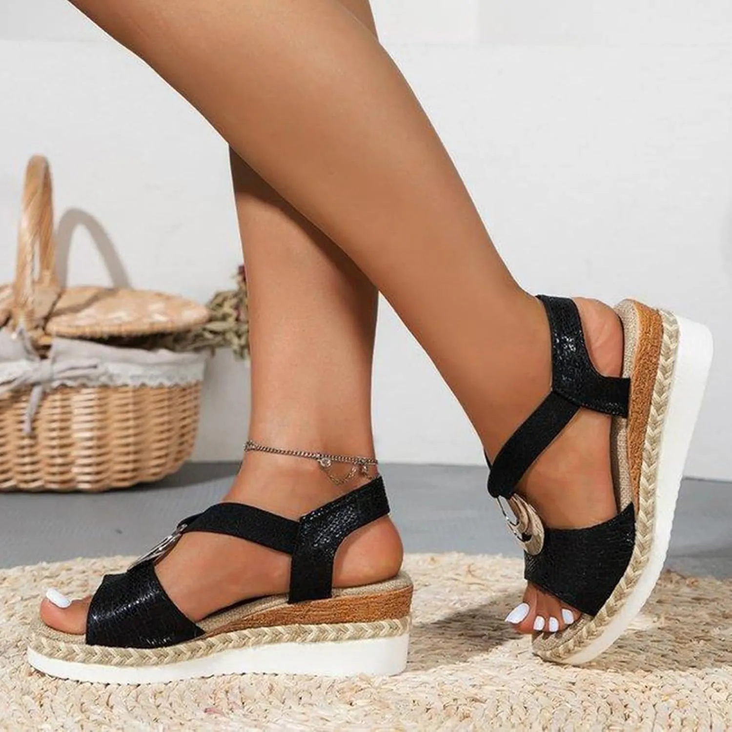 Women Wedge Sandals Comfortable High Heeled Wedges with Adjustable Buckle Women's Casual Summer Women Wedge Heels Shoes