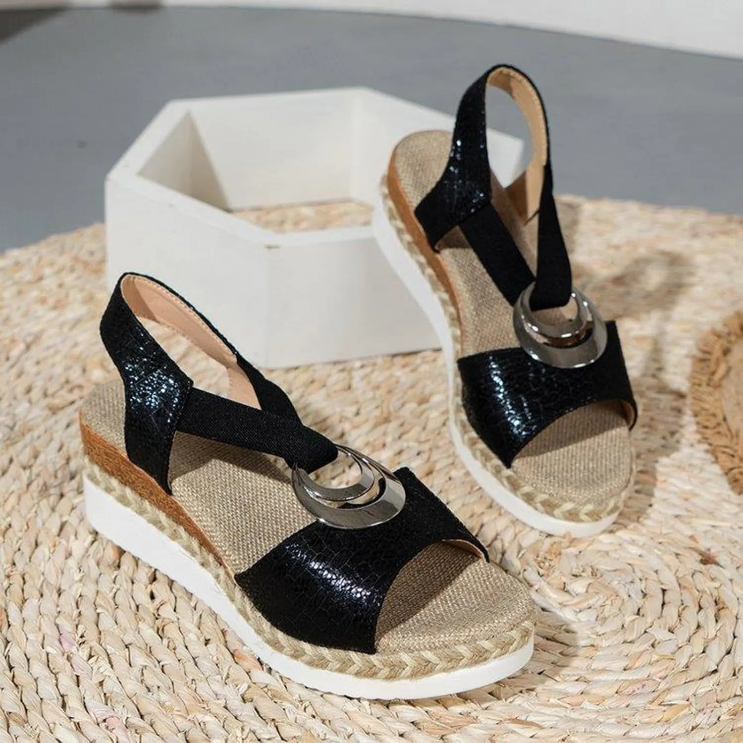 Women Wedge Sandals Comfortable High Heeled Wedges with Adjustable Buckle Women's Casual Summer Women Wedge Heels Shoes