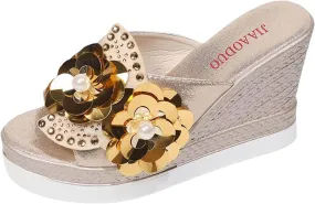 Women Wedge Sandals Comfortable Summer Platform Casual Dress Women Sandal Flower Low Heel Dressy Sandals