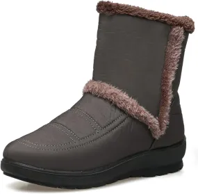 Women Winter Snow Boots Water-proof Ankle Boots Mid Calf Womens Boots with Fleece Lined Anti Slip Booties Comfortale Outdoor Shoes Wide Width Low Wedge Heel Booties with Arch Support