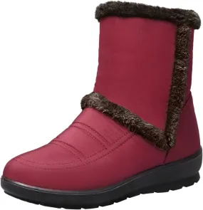 Women Winter Snow Boots Water-proof Ankle Boots Mid Calf Womens Boots with Fleece Lined Anti Slip Booties Comfortale Outdoor Shoes Wide Width Low Wedge Heel Booties with Arch Support