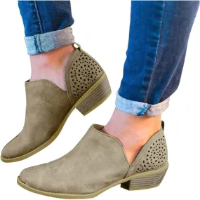 Womens Boots Low Heel Platform Ankle Boots Western Cowboy Boots Pointed Toe Fashion Retro Classic Ankle Booties