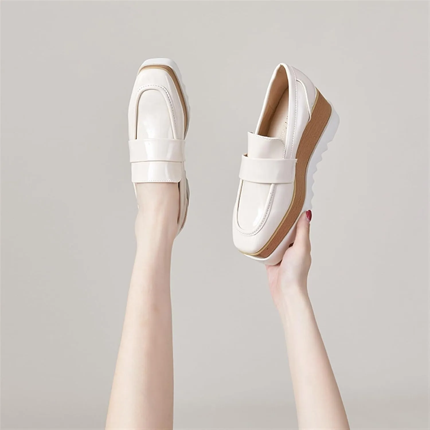 Womens British Style Oxford Shoes Chunky Heels Slip On Platform Cute Dress Wedge Loafers Shoes Casual Flat Sneakers