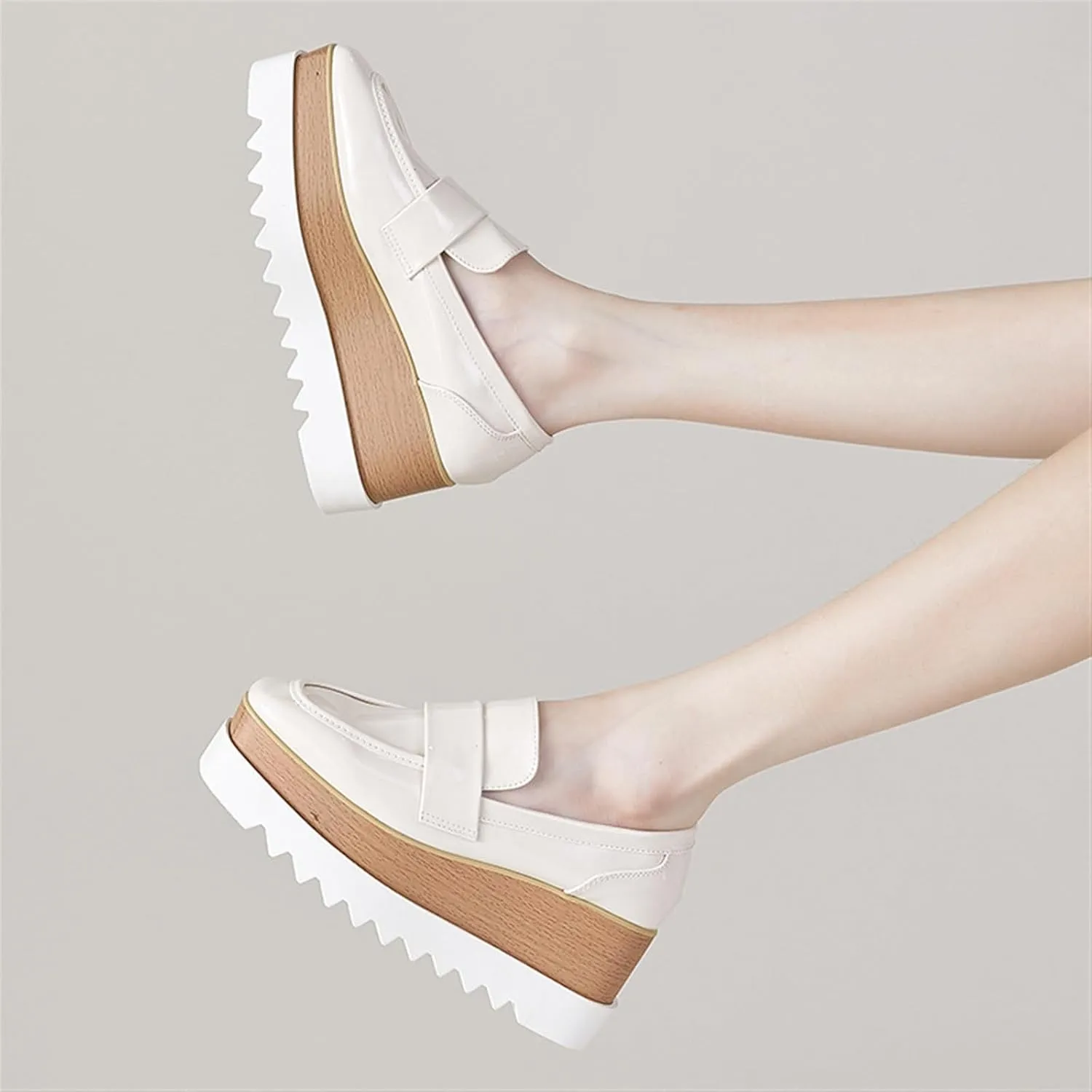 Womens British Style Oxford Shoes Chunky Heels Slip On Platform Cute Dress Wedge Loafers Shoes Casual Flat Sneakers