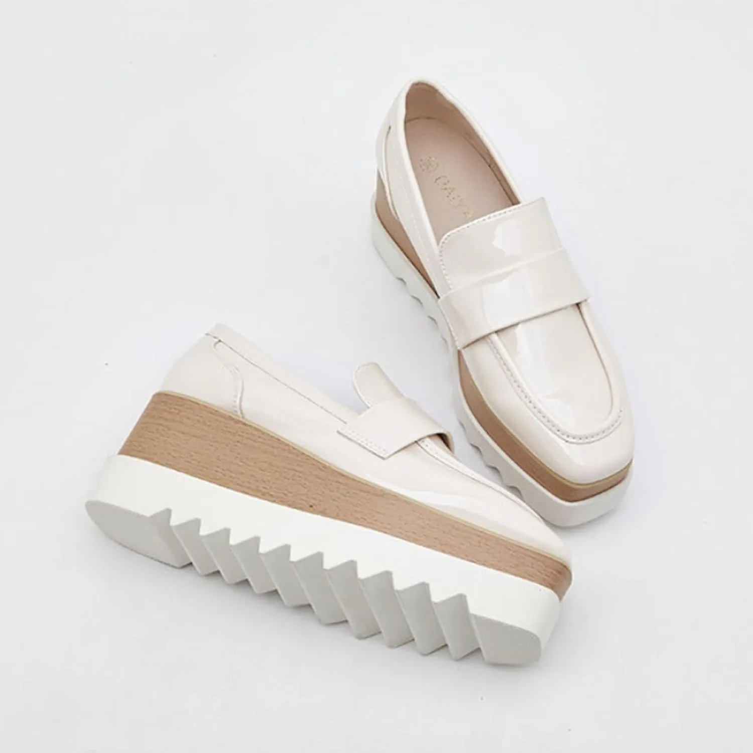 Womens British Style Oxford Shoes Chunky Heels Slip On Platform Cute Dress Wedge Loafers Shoes Casual Flat Sneakers