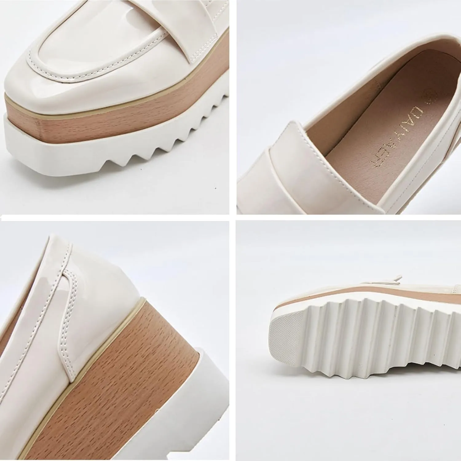Womens British Style Oxford Shoes Chunky Heels Slip On Platform Cute Dress Wedge Loafers Shoes Casual Flat Sneakers