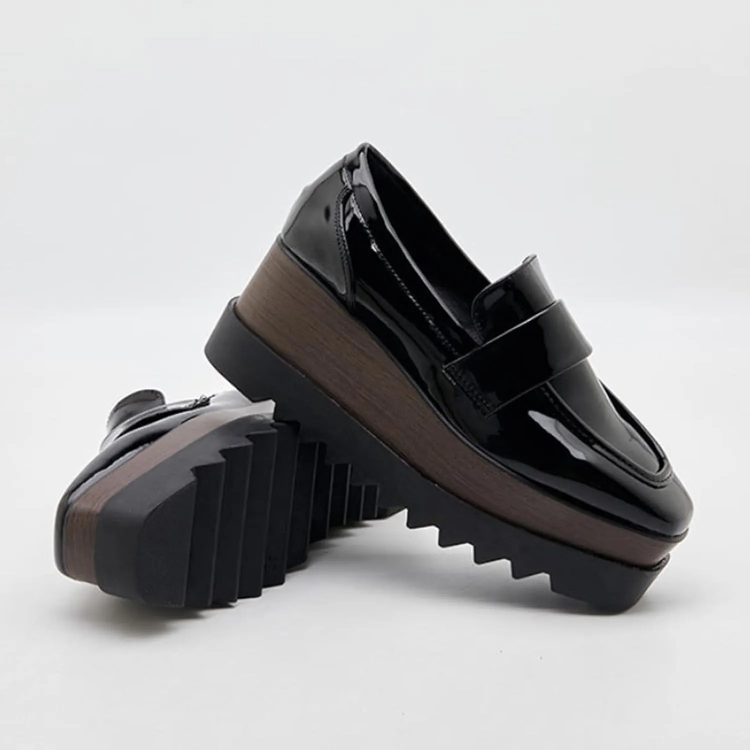 Womens British Style Oxford Shoes Chunky Heels Slip On Platform Cute Dress Wedge Loafers Shoes Casual Flat Sneakers