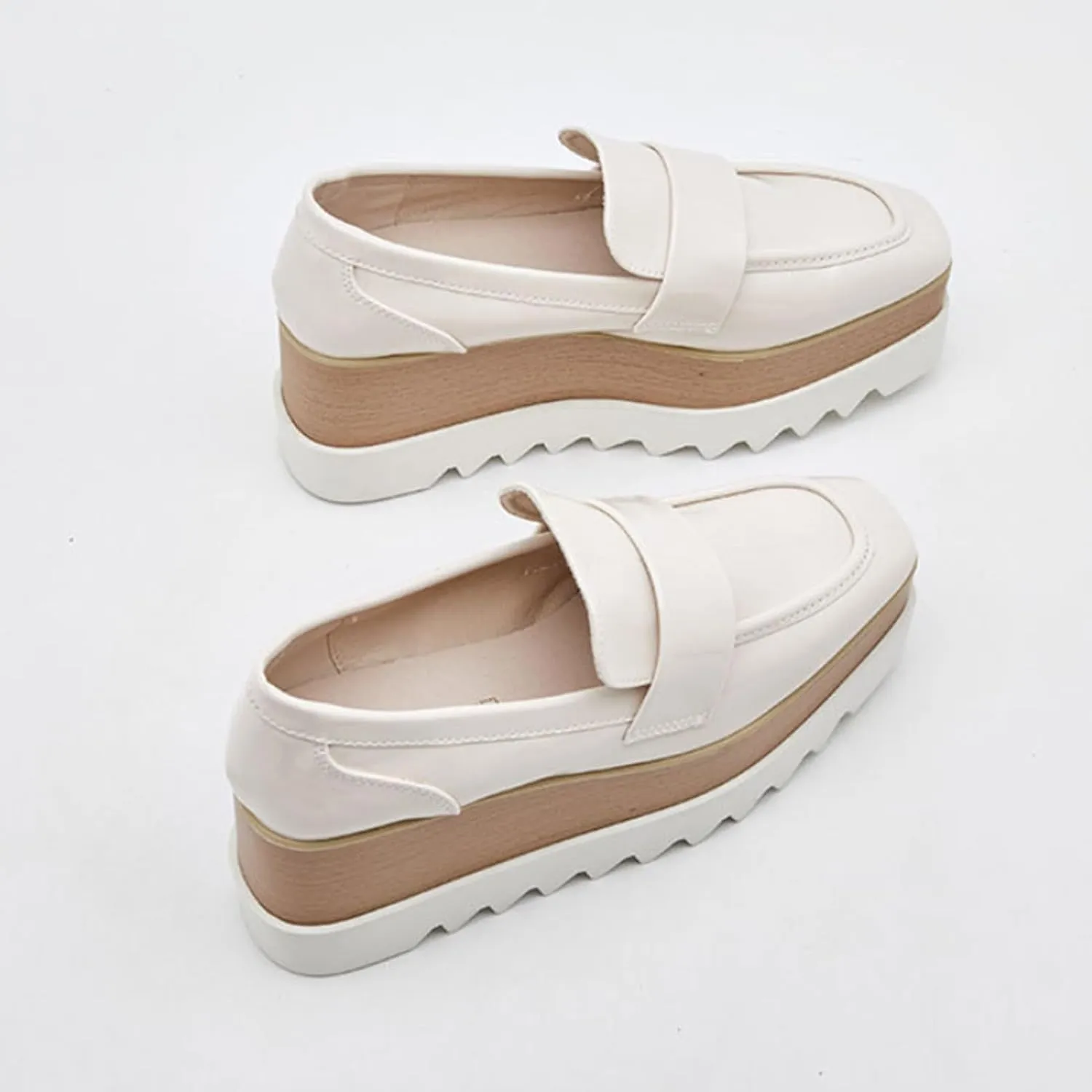 Womens British Style Oxford Shoes Chunky Heels Slip On Platform Cute Dress Wedge Loafers Shoes Casual Flat Sneakers