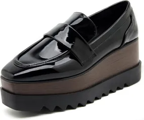 Womens British Style Oxford Shoes Chunky Heels Slip On Platform Cute Dress Wedge Loafers Shoes Casual Flat Sneakers