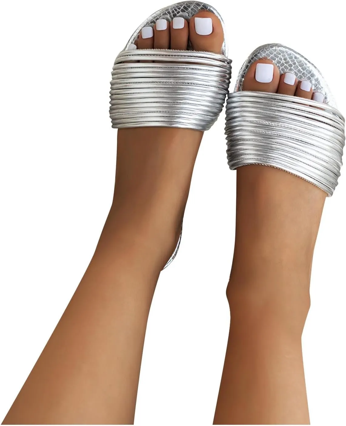 Womens Chic Flat Sandals Fashion Ladies Slide Sandals Comfortable Slip On Slippers for Casual Dressy Summer