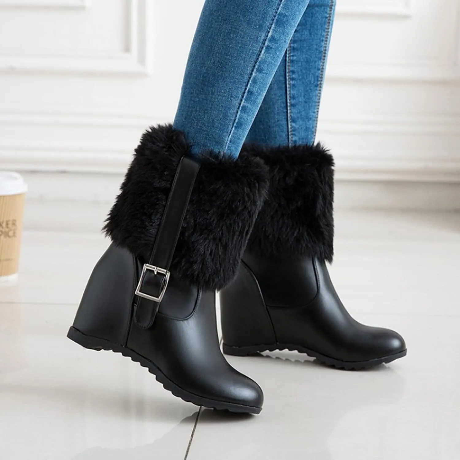 Women's Chunky Heel Ankle Boots Decoration Elevated Thick Sole Short Boots Side Zipper Short Quilted for Women