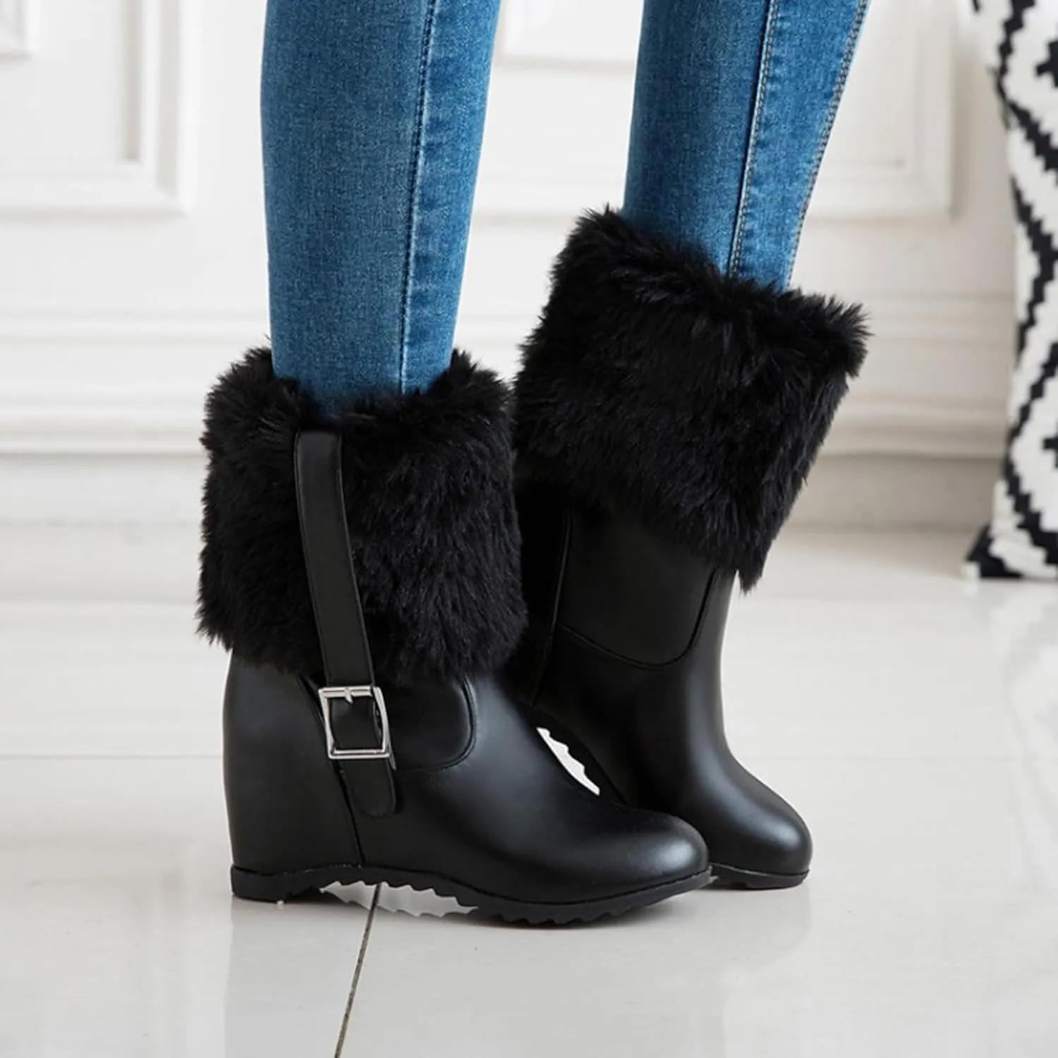 Women's Chunky Heel Ankle Boots Decoration Elevated Thick Sole Short Boots Side Zipper Short Quilted for Women