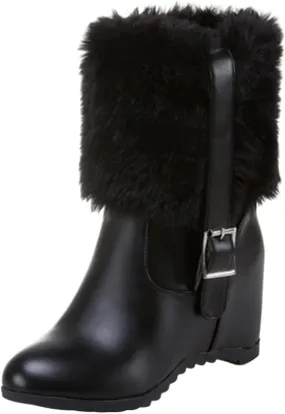 Women's Chunky Heel Ankle Boots Decoration Elevated Thick Sole Short Boots Side Zipper Wedge Suede
