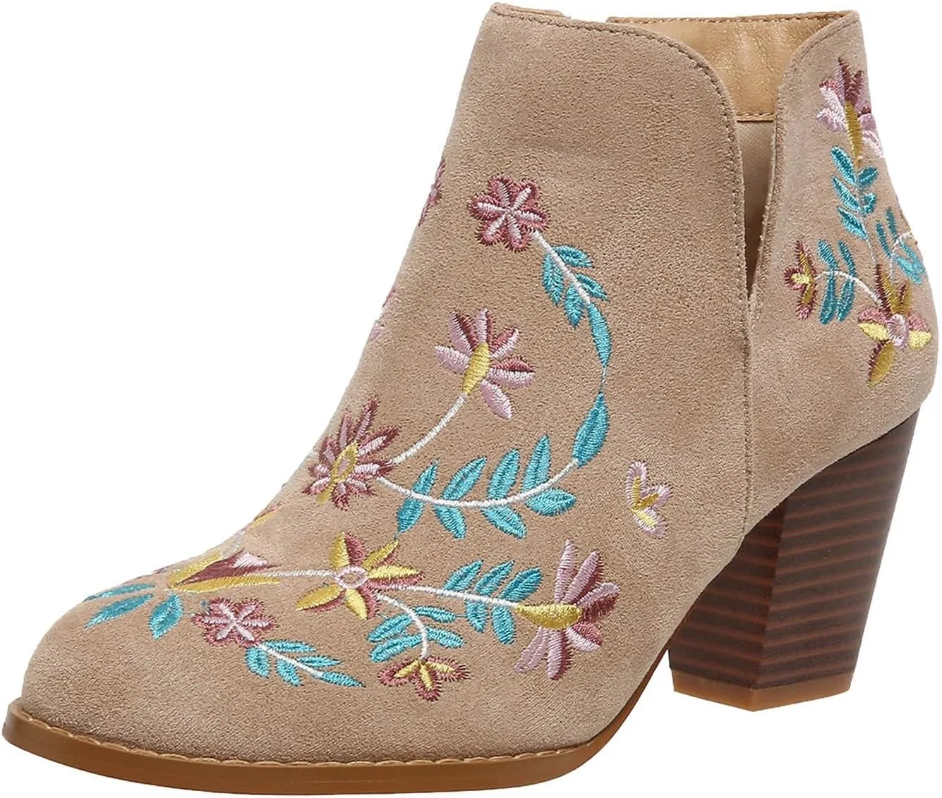 Womens Cowboy Boots Chunky Block Heel Pointed Toe Embroidery Womens Cowboy Boots Ankle Short Western Boots for Women