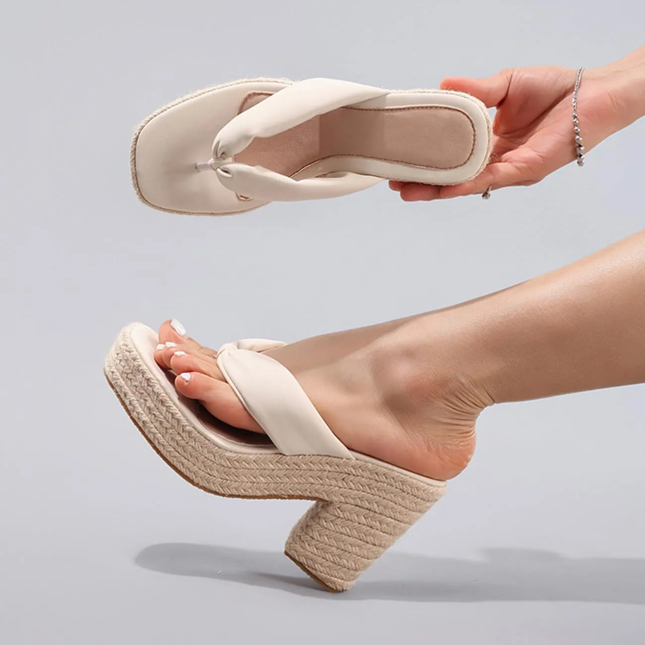 Womens Espadrille Wedges Heel Flip Flops Slippers