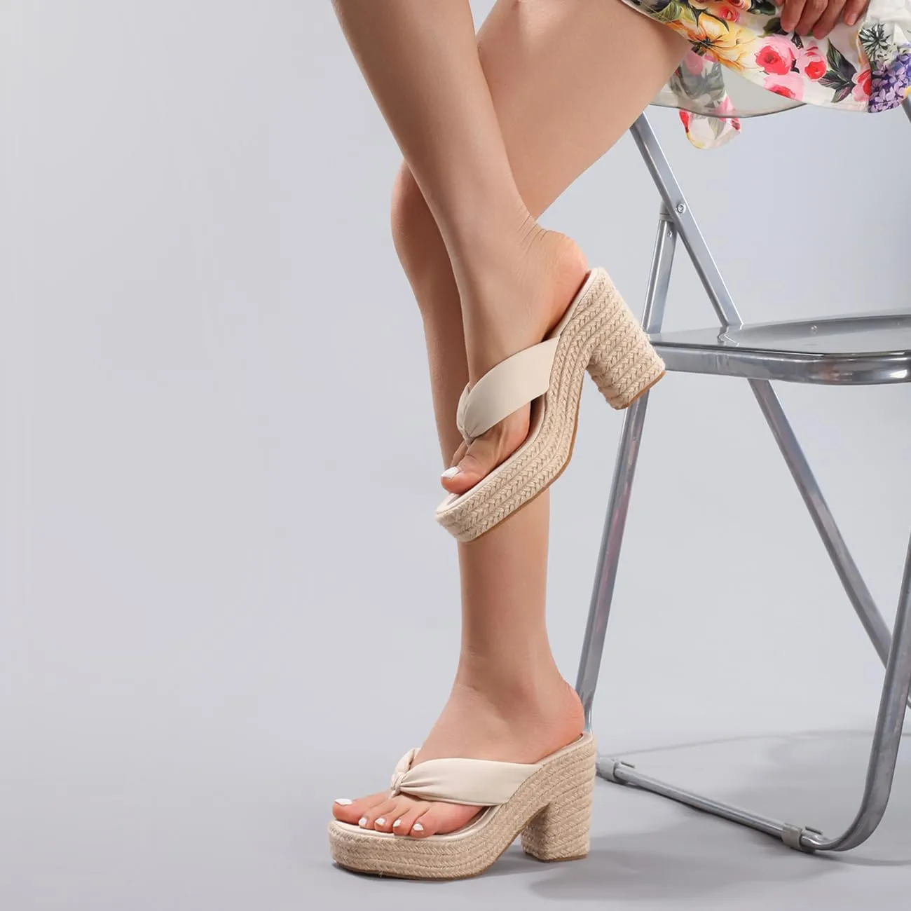 Womens Espadrille Wedges Heel Flip Flops Slippers