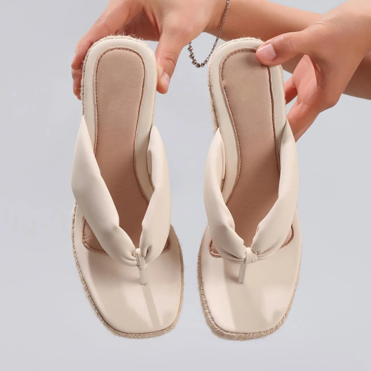 Womens Espadrille Wedges Heel Flip Flops Slippers