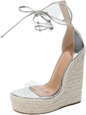 Womens Espadrilles Wedges Sandals Ankle Lace-Up Women Sandals Solid Platform Wedges Shoes Summer High Heels Banquet