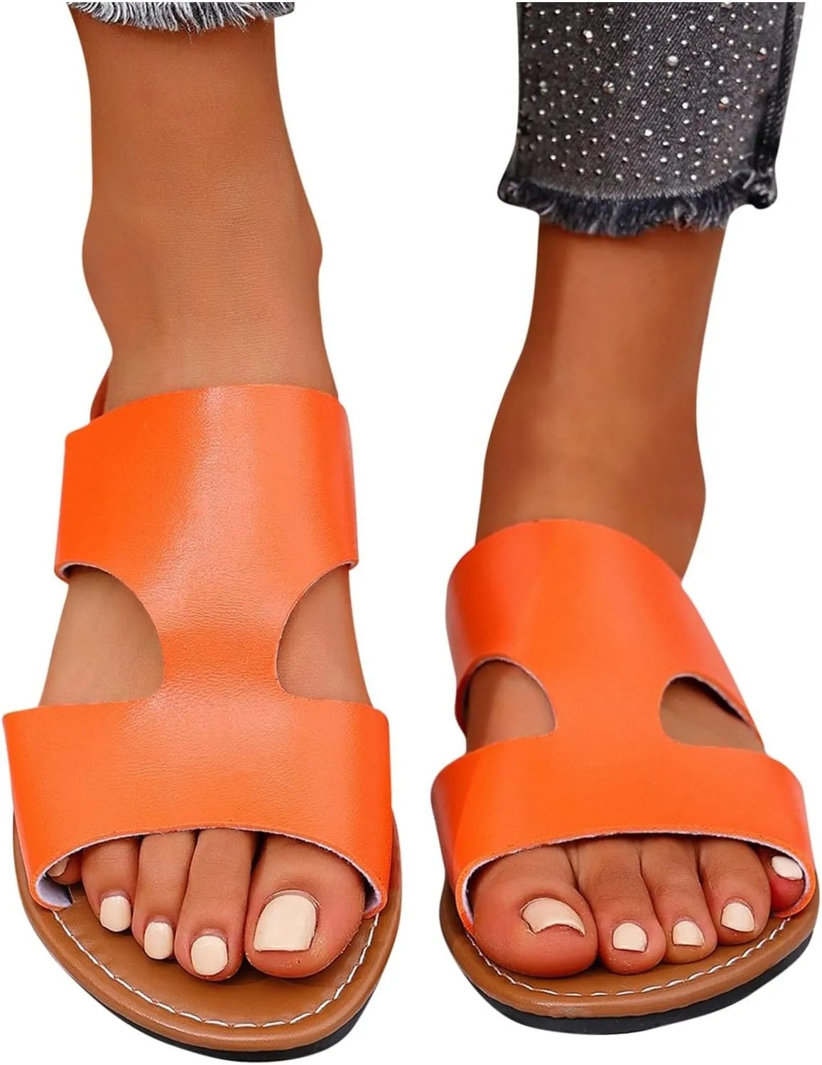 Womens Flats Summer H-Band Slide Sandal Cute Slip On Casual Dressy Flat Sandals Comfort PU Leather Beach Slides 2025