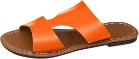 Womens Flats Summer H-Band Slide Sandal Cute Slip On Casual Dressy Flat Sandals Comfort PU Leather Beach Slides 2025