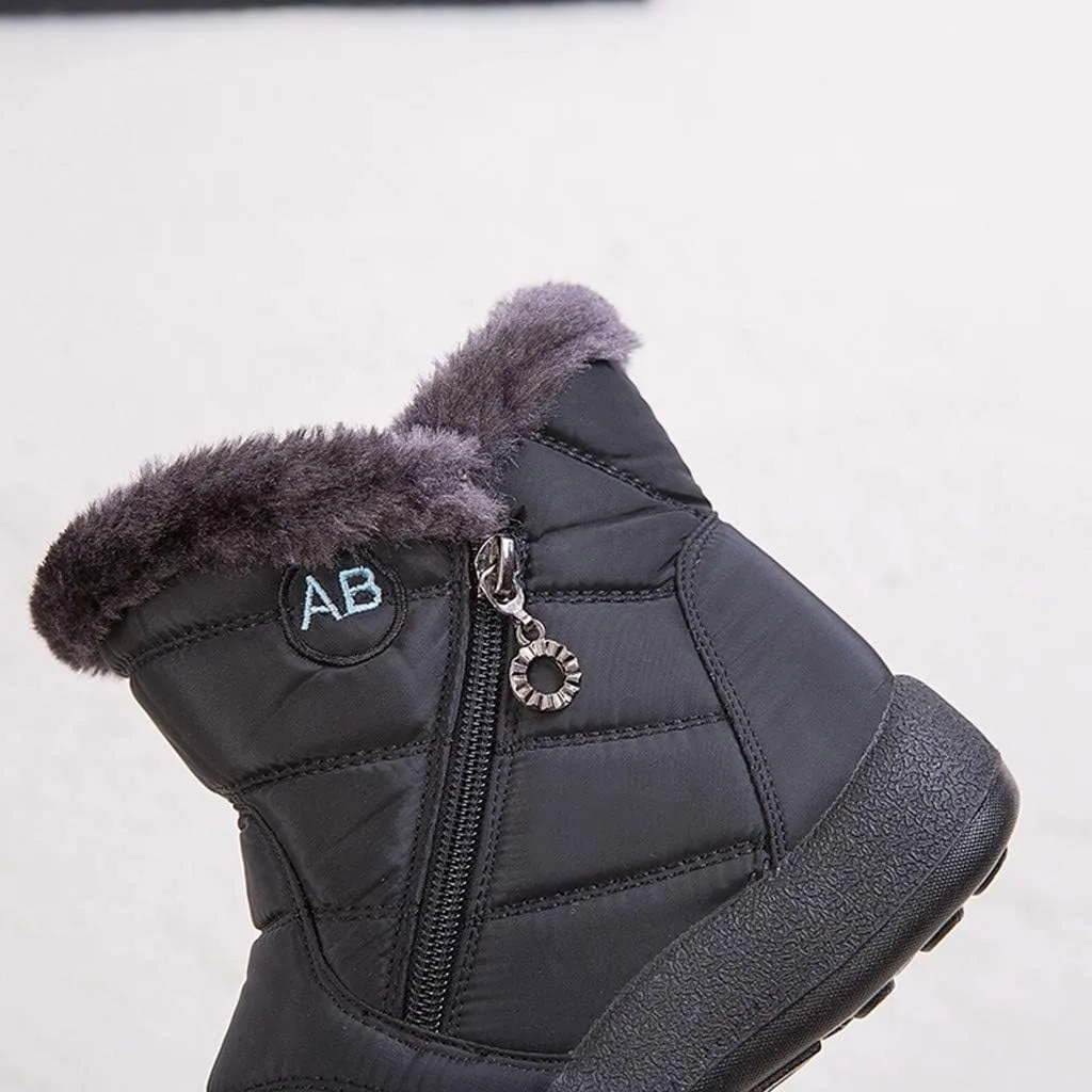 Women's Furry Ankle Booties Fleece Lined Warm Snow Boots Soft Flat Soled Non Slip Womens Mid Calf Boots