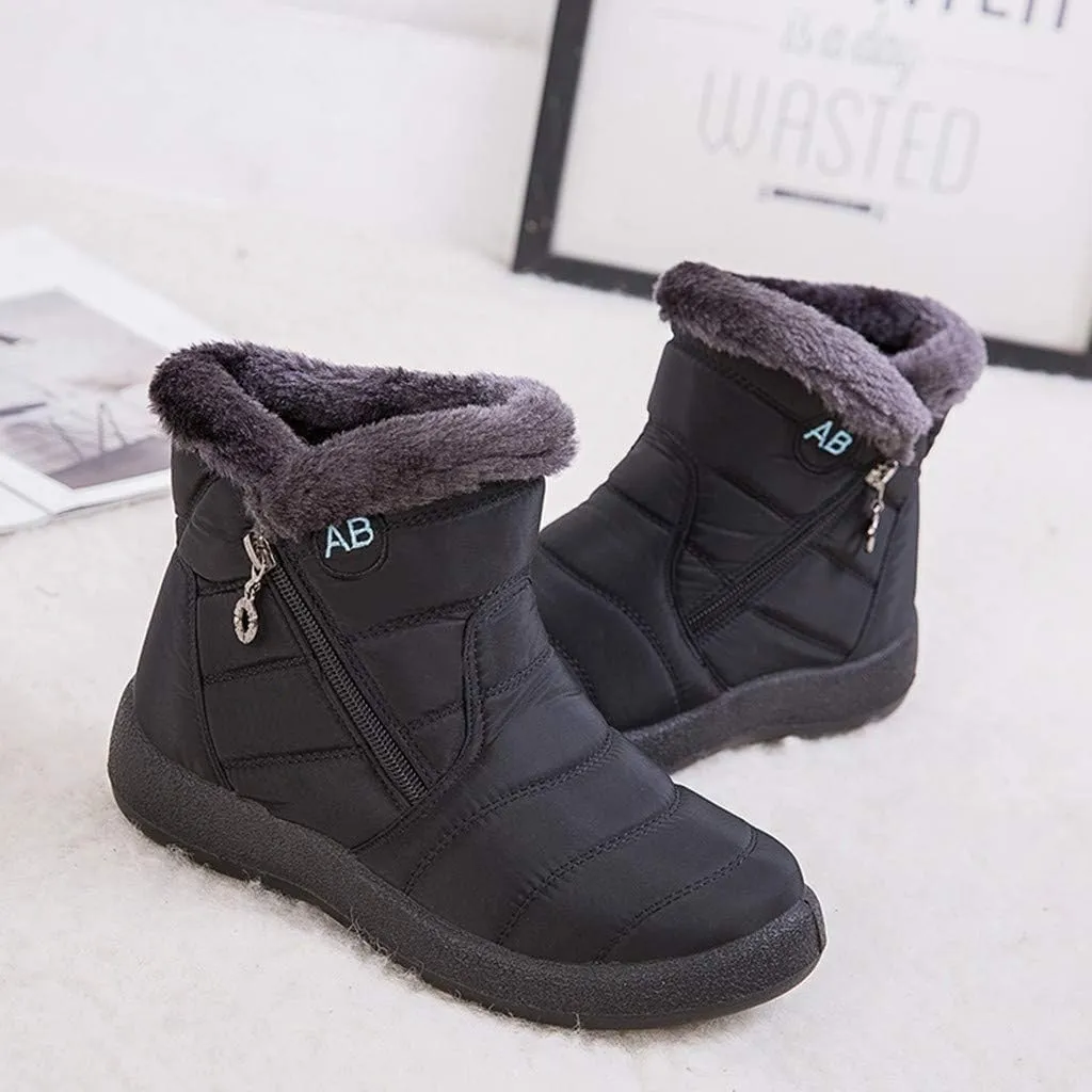 Women's Furry Ankle Booties Fleece Lined Warm Snow Boots Soft Flat Soled Non Slip Womens Mid Calf Boots