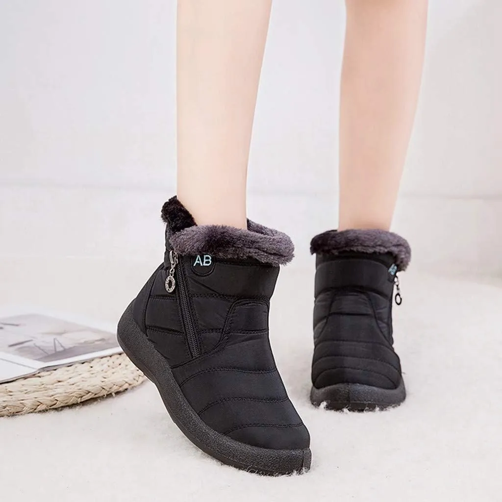 Women's Furry Ankle Booties Fleece Lined Warm Snow Boots Soft Flat Soled Non Slip Womens Mid Calf Boots