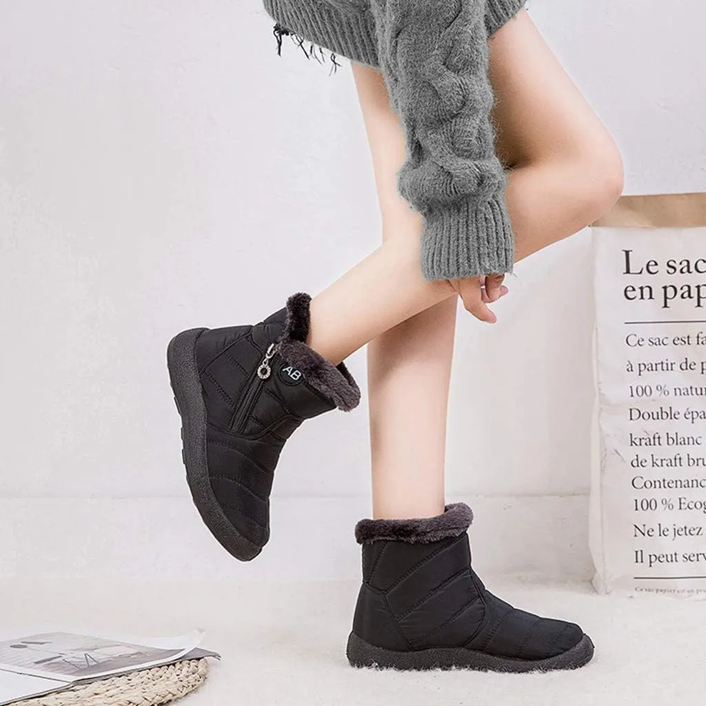 Women's Furry Ankle Booties Fleece Lined Warm Snow Boots Soft Flat Soled Non Slip Womens Mid Calf Boots