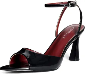 Womens High Heels Sandals Peep Toe, Flared Heels with Ankle Strap, Elegant Leather Sandals Comfortable Chic Summer Sandals Prom Wedding