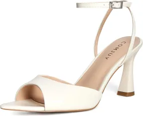 Womens High Heels Sandals Peep Toe, Flared Heels with Ankle Strap, Elegant Leather Sandals Comfortable Chic Summer Sandals Prom Wedding