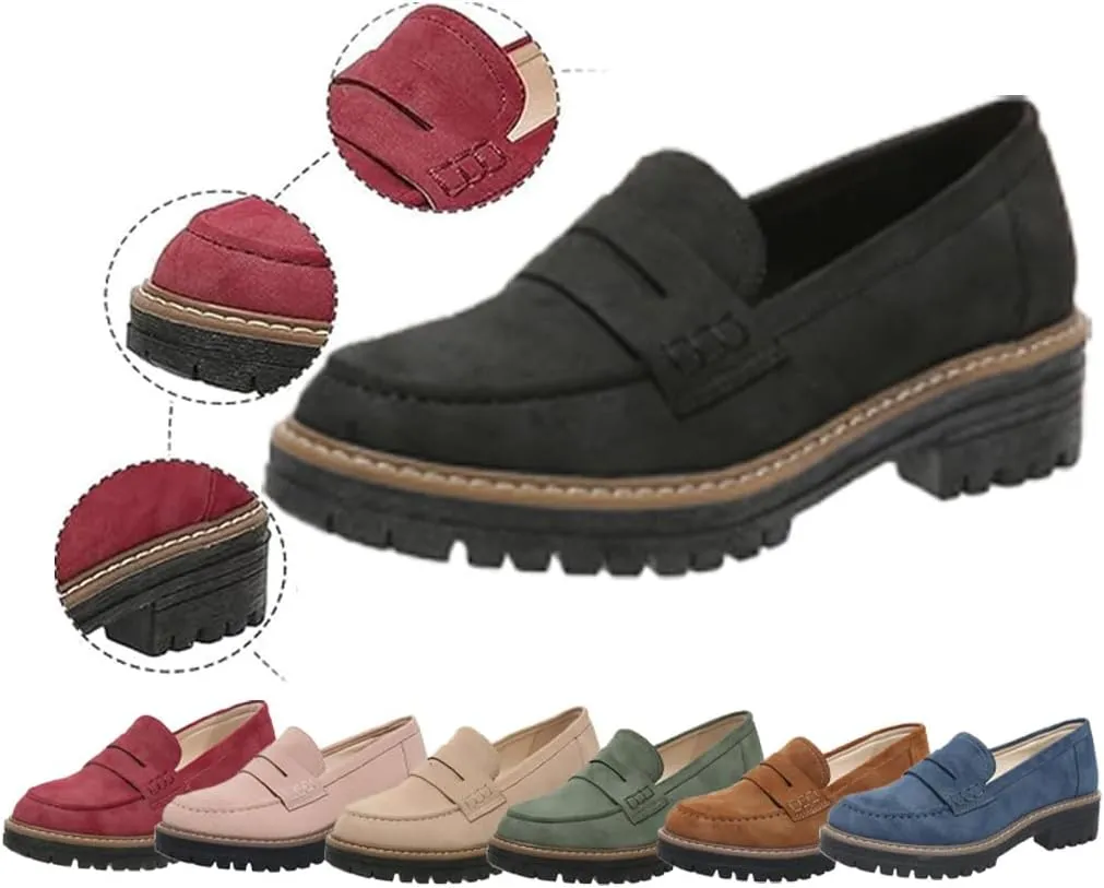 Womens Loafers Shoes Platform Chunky Penny Loafer Lug Sole Comfortable Slip On Work Office Business Casual Dress Shoes, Comfort Orthopedic Shoes, Womens Round Toe Walking Shoe