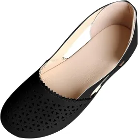 Womens Loafers Wide Dress Sandals Low Heel Hollow Out Wide Round Toe Ballet Flats with Breathable Eyelets