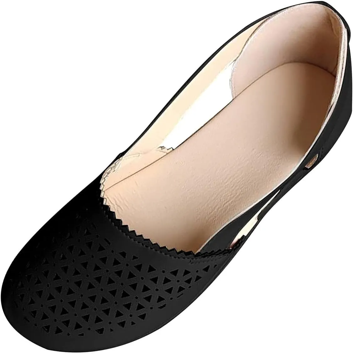 Womens Loafers Wide Dress Sandals Low Heel Hollow Out Wide Round Toe Ballet Flats with Breathable Eyelets