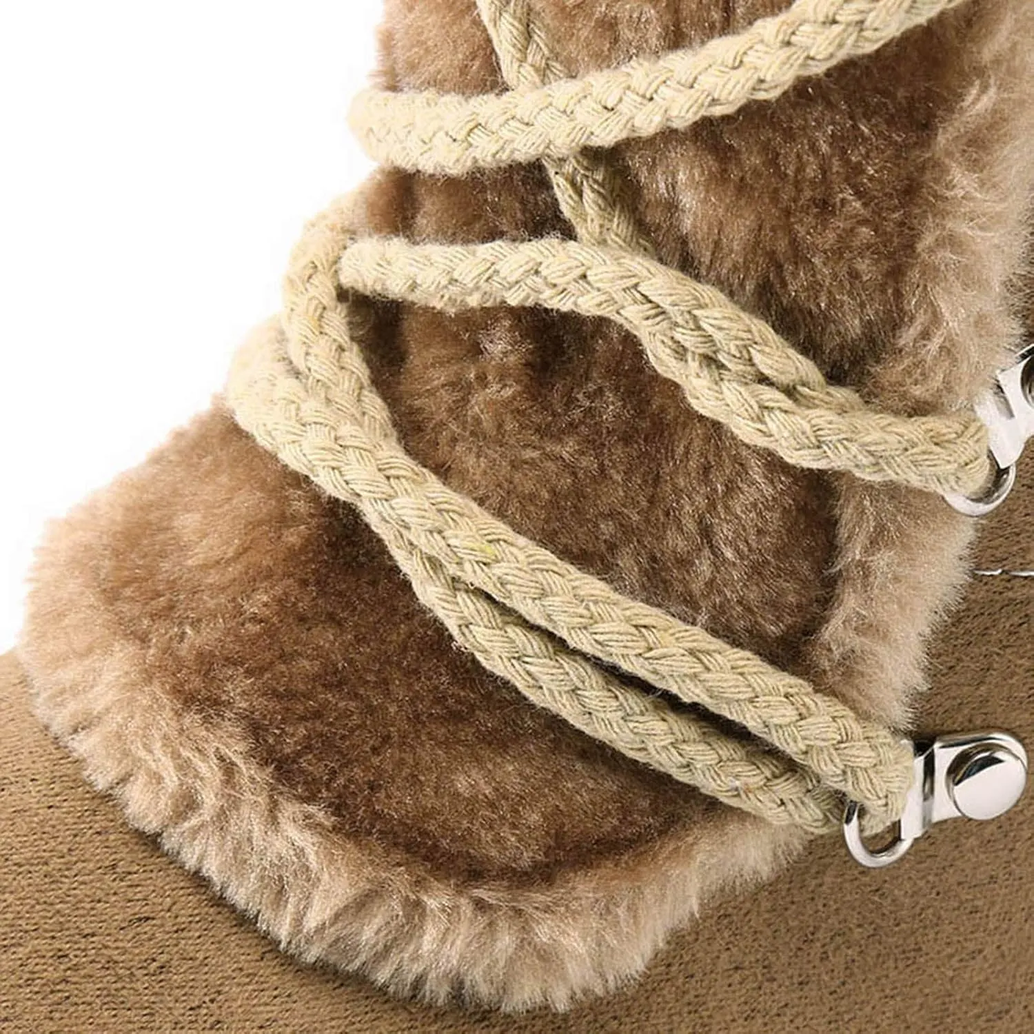 Women's Mid-Calf Winter Snow Boots,Faux Fur Waterproof Knee High Booties Ladies Comfortable Long Tall Boots Anti-Slip Outdoor Shoes Suede Round Toe Chunky Heel Side Zipper Dressy Booties