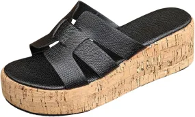Women's Open Toe Platform Wedge Sandals Versatile Slip Ons For Women Platform Shoes Thick Soled Open Toe Sandals
