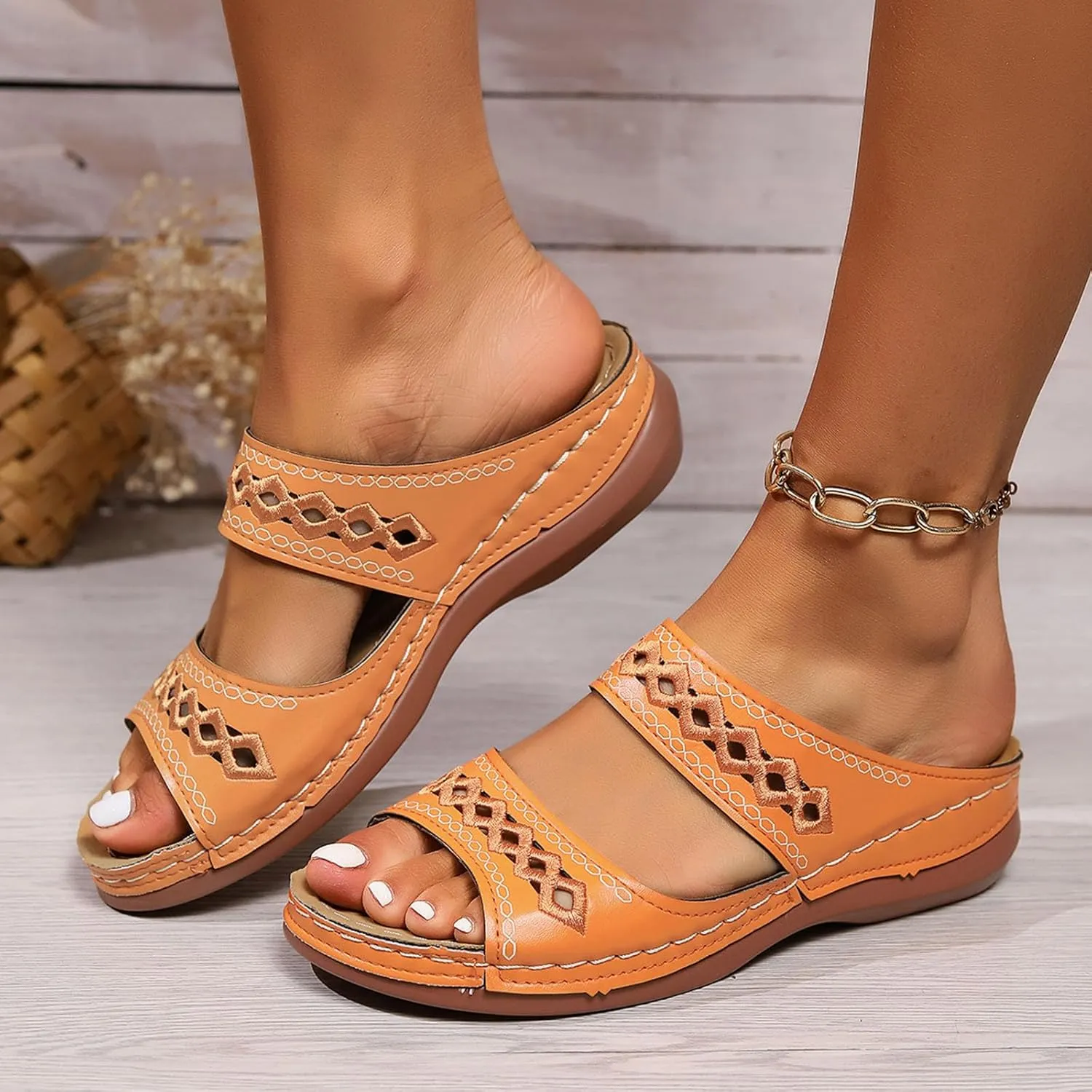 Womens Orthopedic Slide Sandals Ladies Arch Support Slip On Sandal Casual Comfort Walking Slides Chic Summer Beach
