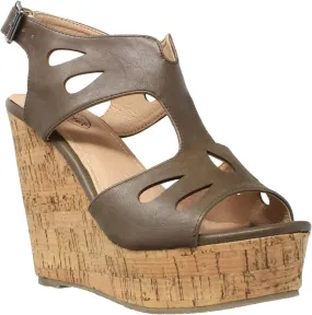 Womens Platform Sandals Cutout T-Strap Slingback Cork Wedges