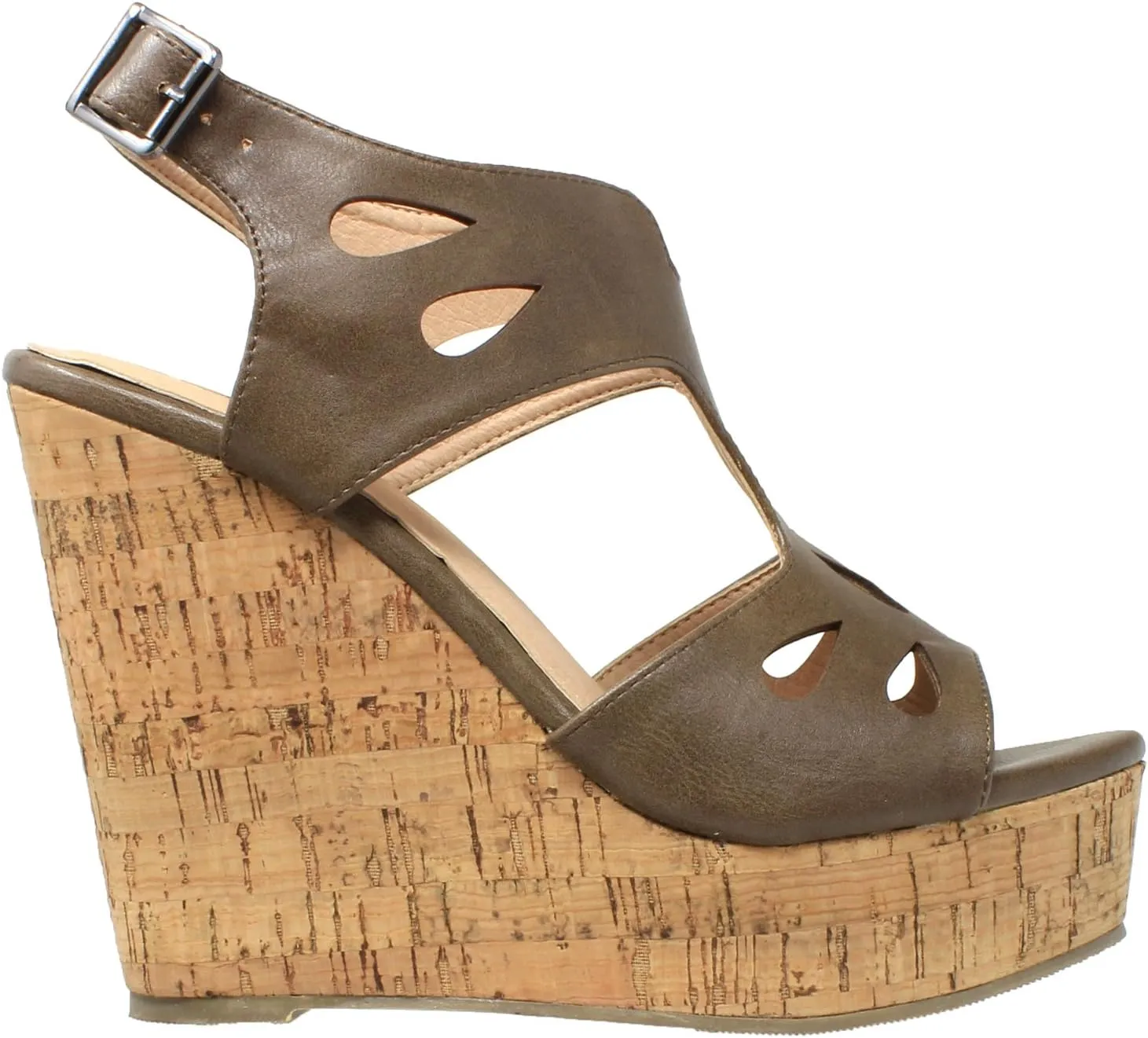 Womens Platform Sandals Cutout T-Strap Slingback Cork Wedges
